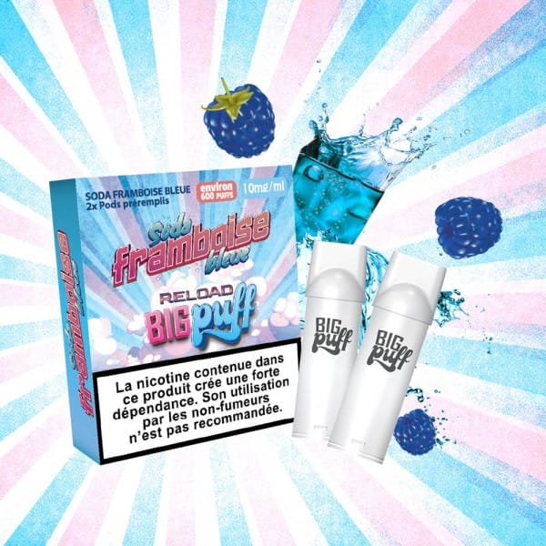 Cartouche Soda Framboise Bleue 10 mg - Big Puff Reload (Pack 2)